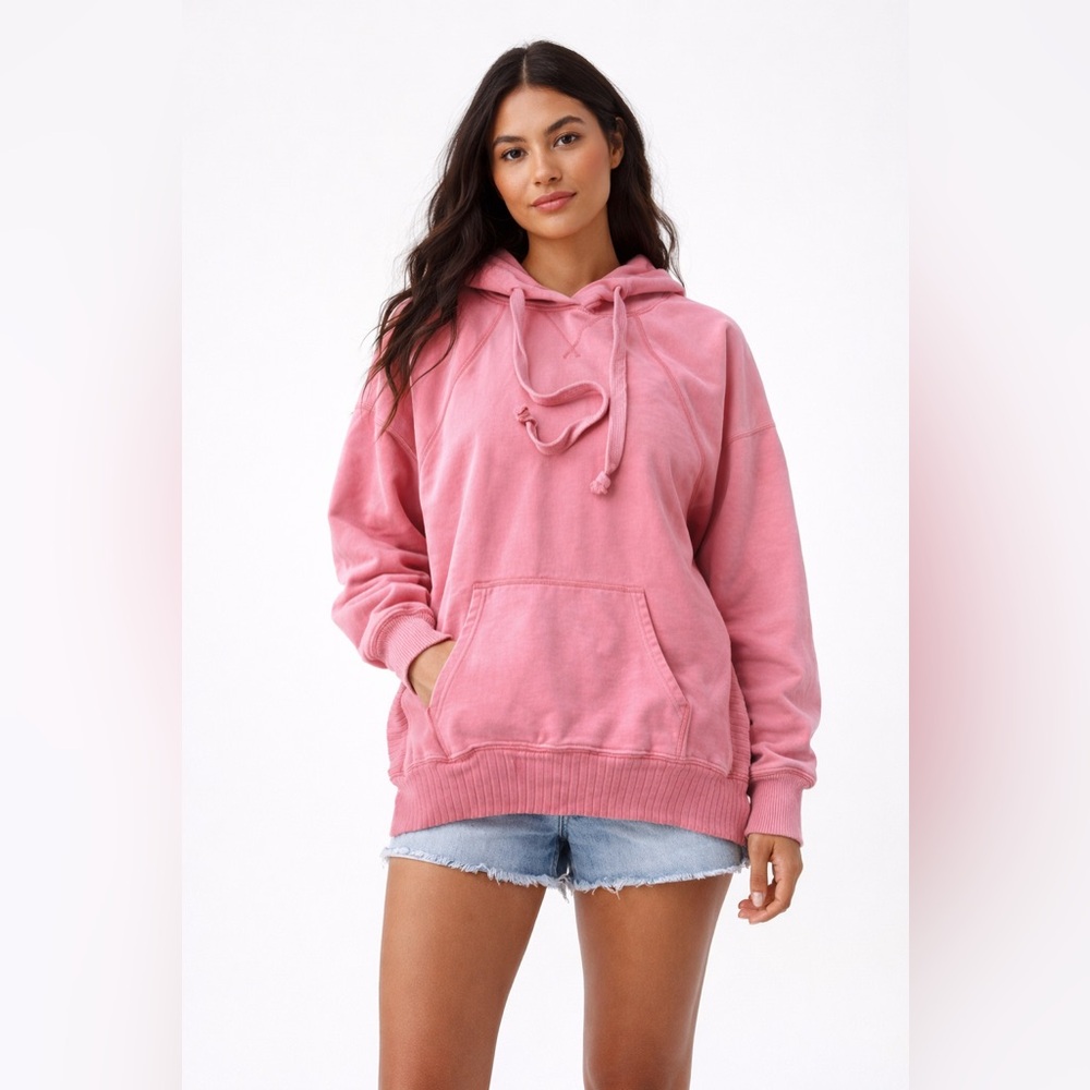 American Eagle Oversized Pink Hoodie Small Slouchy High Low Sweatshirt Cozy Boho